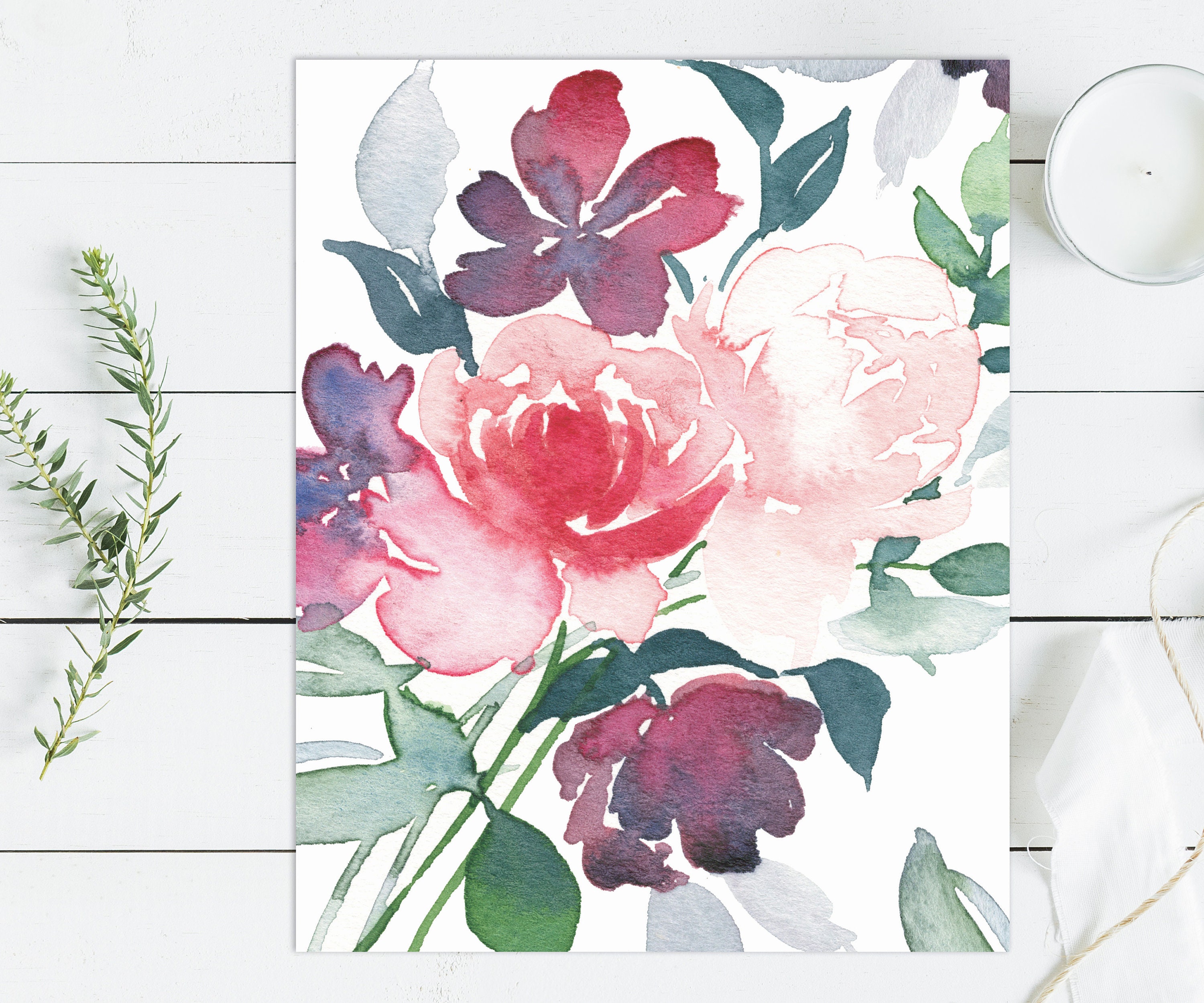 Printable Baby Girl Nursery Set/watercolor Floral Nursery Wall Art/pink ...