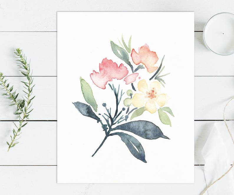 Printable Baby Girl Nursery Set/Watercolor Floral Nursery Wall Art/Floral Nursery Art Set/Watercolor Flower Wall Art/Girl's Room/Pink/Green image 3