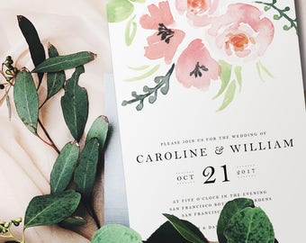 Watercolor Flowers Wedding Invitation/Printable Floral Bridal Shower/Wedding Invitation Download/Wedding Invite Template/Suite/Pink Roses