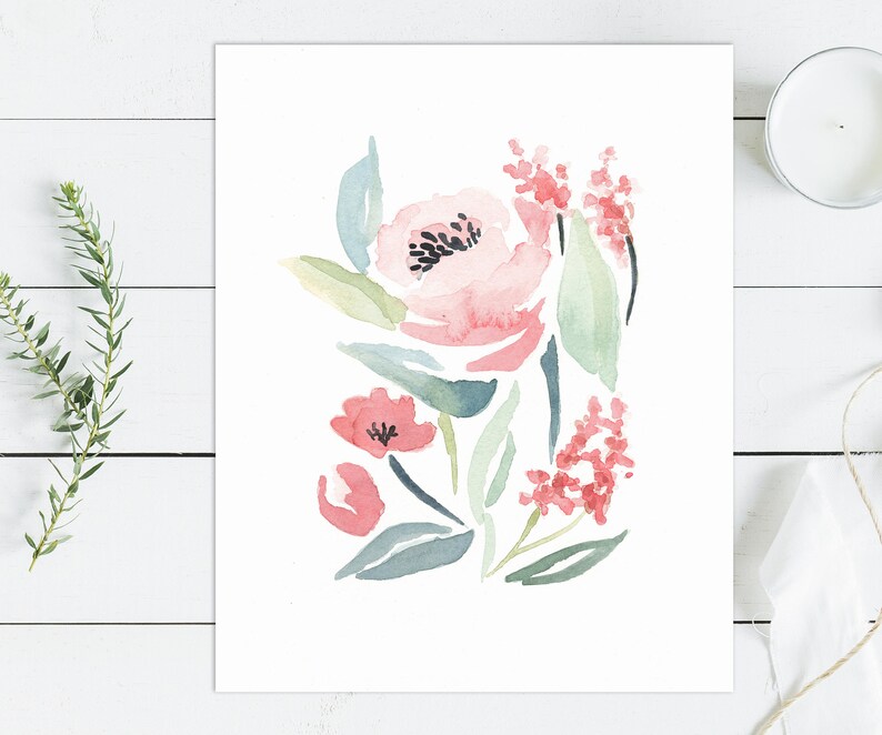 Printable Baby Girl Nursery Set/Watercolor Floral Nursery Wall Art/Floral Nursery Art Set/Watercolor Flower Wall Art/Girl's Room/Pink/Green image 2