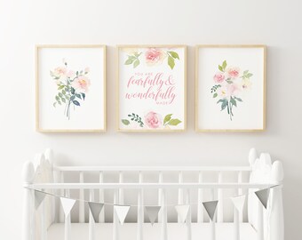 Printable Baby Girl Nursery Set/Watercolor Floral Nursery Wall Art/Floral Nursery Art Set/Watercolor Flower Wall Art/Girl's Room/Pink/Blush