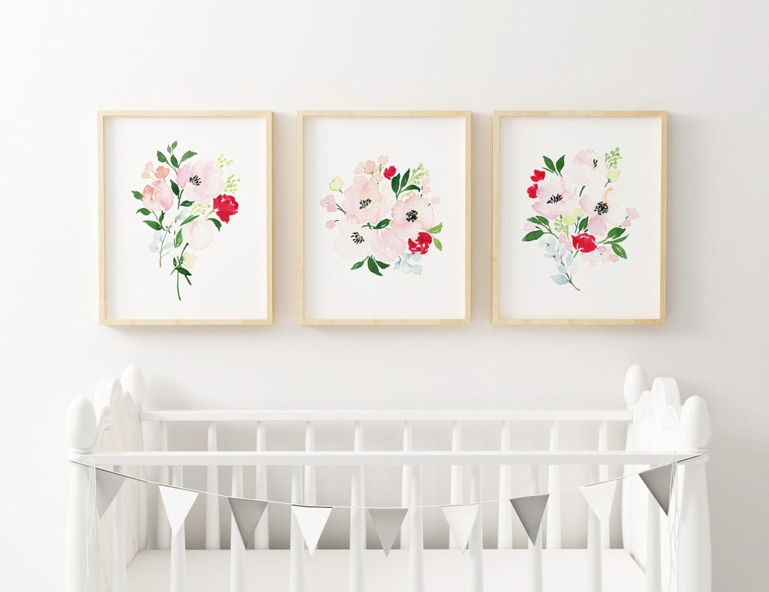 Printable Baby Girl Nursery Set/watercolor Floral Nursery Wall Art ...