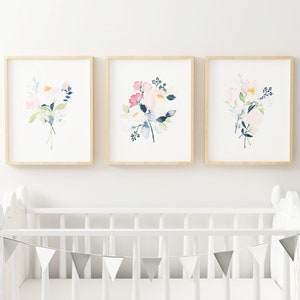 Printable Baby Girl Nursery Set/Watercolor Floral Nursery Wall Art/Floral Nursery Art Set/Watercolor Flower Wall Art/Girl's Room/Pink/Green