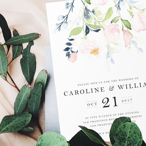 Watercolor Flowers Wedding Invitation/Printable Floral Bridal Shower/Wedding Invite Download/Wedding Invite Template/Suite/Pink/Blue/Green