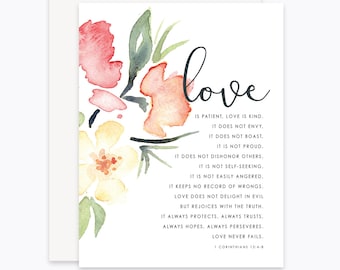 Wedding Card/Anniversary Card/Printable Card/1 Corinthians 13/Love/Floral Card/Watercolor Card/Watercolor Flowers/Downloadable Card/Verse