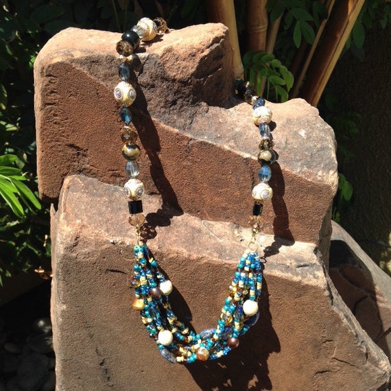 Multi-Color Multi-Strand Bead Necklace, Multiple Strand Bead Necklace