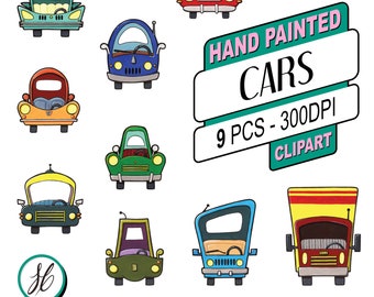 Cars Clipart Set, hand painted car illustrations, digital scrapbooking, kids, cute, decoupage, collage, cutouts, crafts, embellishments