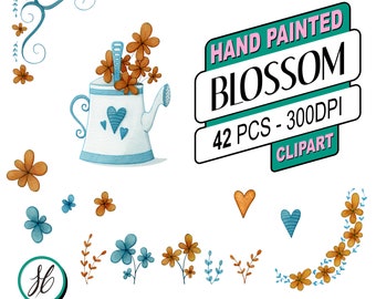 Blossom Clipart (hand painted clipart set, 42 PNG files)