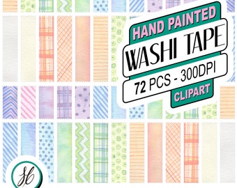 Washi Tape Clipart Set, digital, watercolor hand painted sticky tape, colorful patterns, scrapbooking, cutouts, collage, decoupage, adhesive