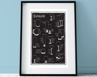 Bar Glassware Types Poster (Black on White & White on Black)