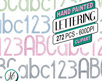 Watercolor Letters Clipart Set (4 colors, upper and lowercase, lettering, alphabet, number, cutouts, digital, scrapbooking, cardmaking)