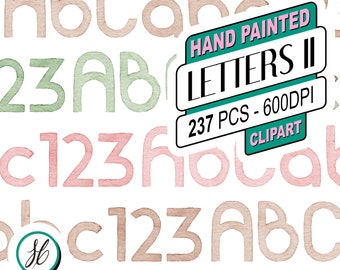 Watercolor Letters II Clipart Set (3 colors, upper and lowercase, lettering, alphabet, number, cutouts, digital, scrapbooking, cardmaking)