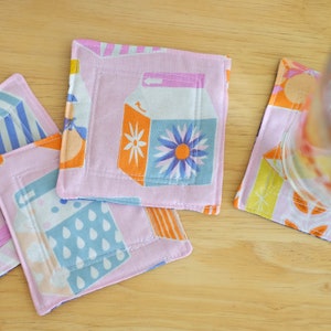 Pop Art Milk Carton -- set of 4 fabric coasters