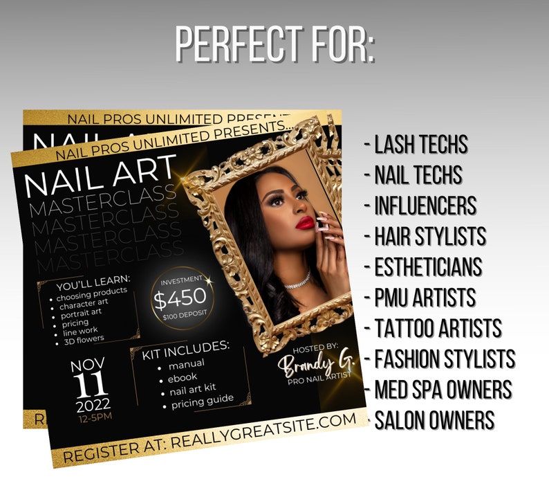 Glitter Flyer Lash Tech Class Nails Class Hair Class Gold Etsy