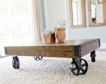 Handmade Factory Cart Coffee Table, Rustic Industrial Style