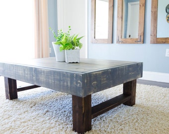 Rustic Wood Coffee Table, Weathered Gray Stain, Farmhouse Style