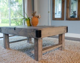 Rustic Industrial Wood Coffee Table, Gray Antique Stain