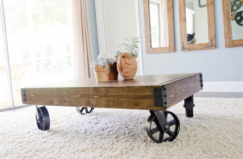 Factory Cart Industrial Coffee Table, Factory Cart Coffee Table, Distressed Coffee Table, Rustic Coffee Table, Industrial Coffee Table image 1