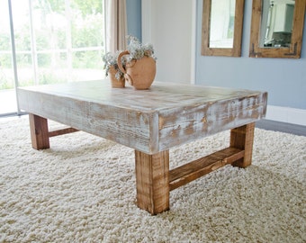 Rustic Coffee Table, Farmhouse Coffee Table,  Whitewashed Rustic Coffee Table, Distressed Coffee Table