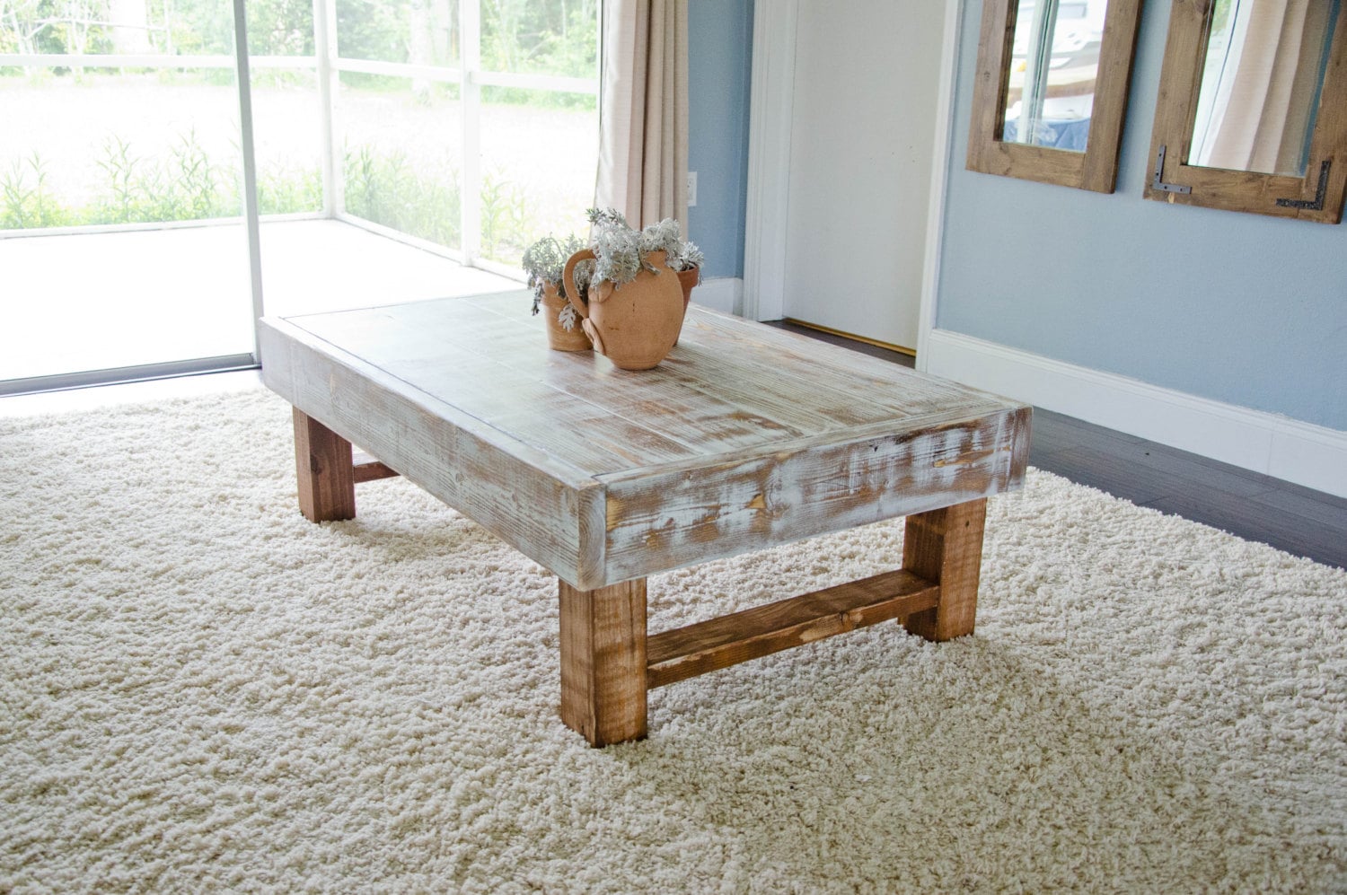Rustic Coffee Table Farmhouse Coffee Table Whitewashed Rustic Coffee Table Distressed Coffee Table Etsy