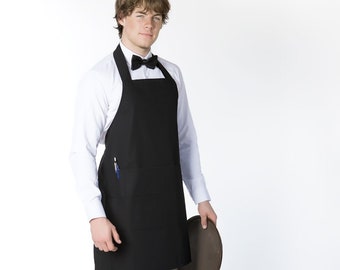 Full Black Bistro Bib  Apron w/ Organizing Pockets •  Made in USA
