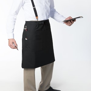 Medium Black Bistro Half Apron Knee length w/ Organizing Pockets • Made in USA