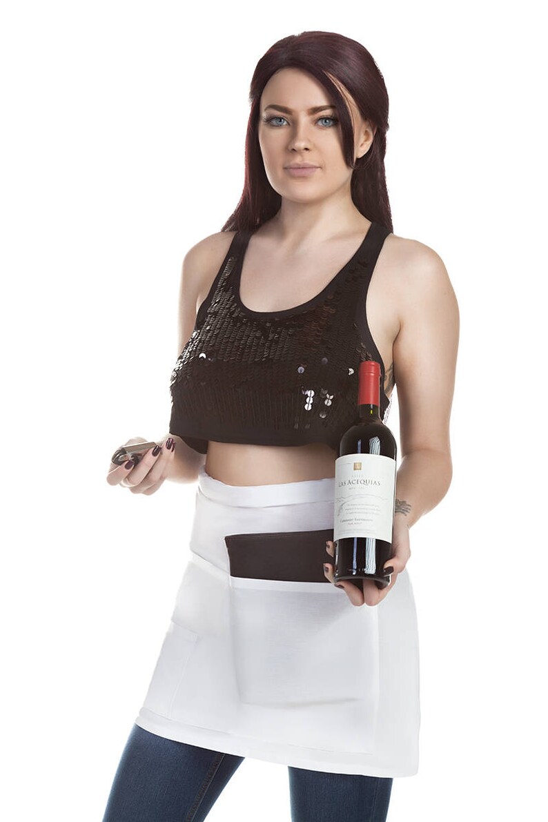 Made USA White Waitress Apron \u2022 Server Uniform /& Bartenders Short Length Organizing Half Apron