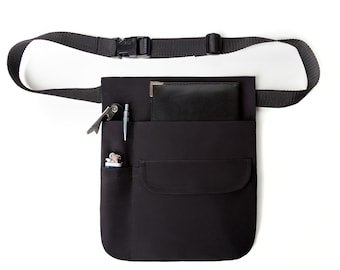 Black Server Pouch • Tablet & Money Apron with Adjustable Belt, USA Made