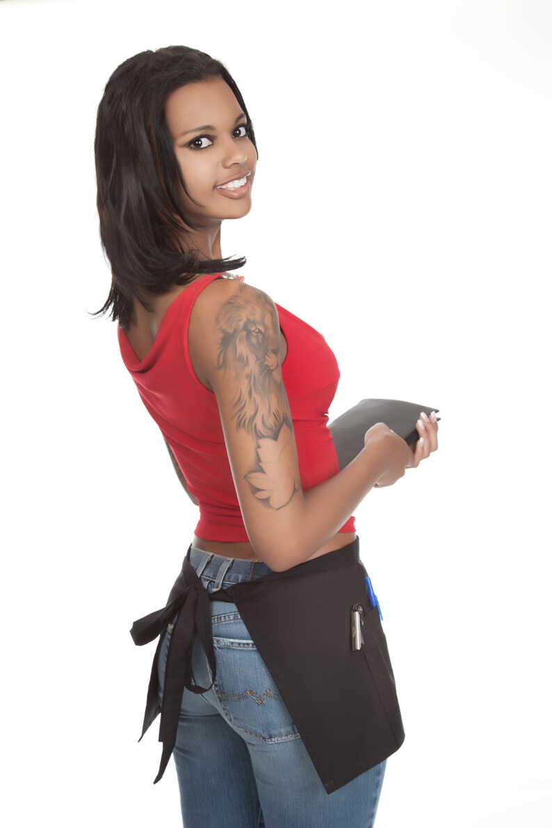 A Server/'s Dream Made In USA Quality Short Cocktail Waitress Apron with Reinforced Seams and Organizing Pockets Built to Last