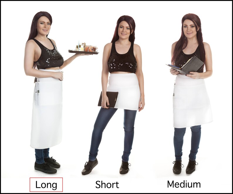 Made USA White Waitress Apron \u2022 Server Uniform /& Bartenders Short Length Organizing Half Apron