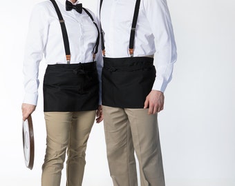 Quality Short Black Bistro Half Apron Cocktail Length w/ Organizing Pockets Made in USA