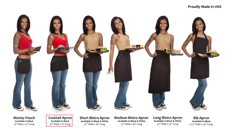 A Server/'s Dream Made In USA Quality Short Cocktail Waitress Apron with Reinforced Seams and Organizing Pockets Built to Last