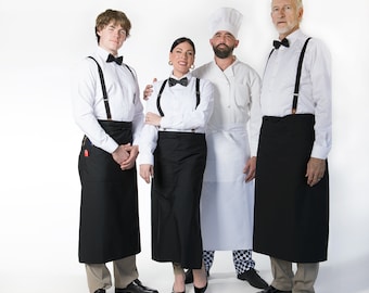Black Bistro Half Apron Extra Long w/ Organizing Pockets Made in USA