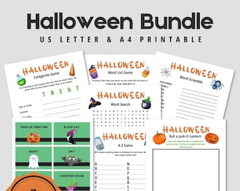 Paquete de juegos de fiesta de Halloween imprimible para niños y adultos, divertidas actividades de Halloween, juegos para el aula, noche de Halloween familiar (PDF)