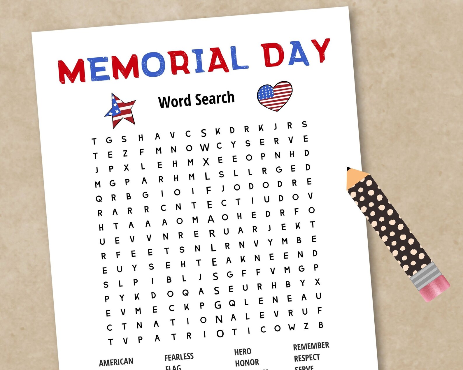 Memorial Day Printable Word Search, Digital Download, Classroom ...