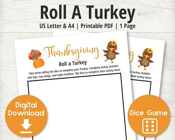 Thanksgiving Roll a Turkey Printable Game Digital Download