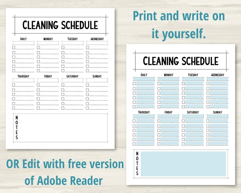 Printable Cleaning Schedule Planner, Editable Cleaning Checklist, Weekly Zone Cleaning Chart