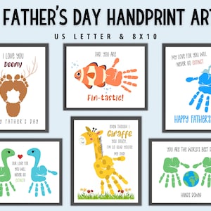 Father's Day Handprint Art, Dad Gifts from Kids, Handprint Craft Toddler Gift for Dad, Toddler Activities, Fingerprint Art Preschool Crafts