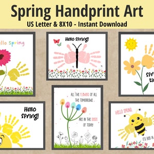 Spring Handprint Art, Spring Footprint Craft, Thumbprint Printable Art, Handprint Craft for Kids and Toddlers,  Memory Keepsake Activity