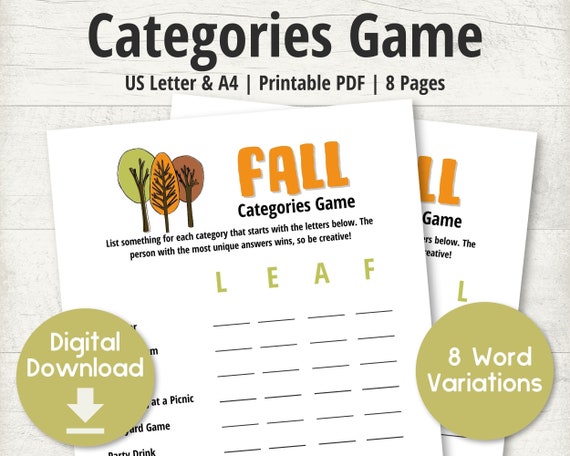 Fall Categories Game Printable Games Digital Download Word Etsy Fall Categories Game Printable Games Digital Download Word Etsy