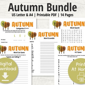 Autumn Activity Bundle Printable Games for Kids, Fall Classroom Party Games PDF, Harvest Festival Fun, Thanksgiving School Pack