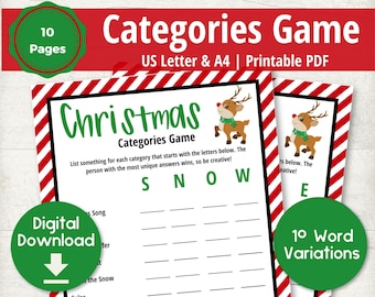 Christmas Categories Printable Game, Digital Download Word Game, Christmas Day Scattergories Lists, Kids Activity Sheet, Classroom Activity