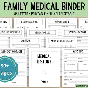 Family Medical Binder, Printable Medical History Notes, Healthcare Planner, Health Record, Chronic Illness Organization, Medication Tracker