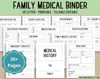 Family Medical Binder, Printable Medical History Notes, Healthcare Planner, Health Record, Chronic Illness Organization, Medication Tracker