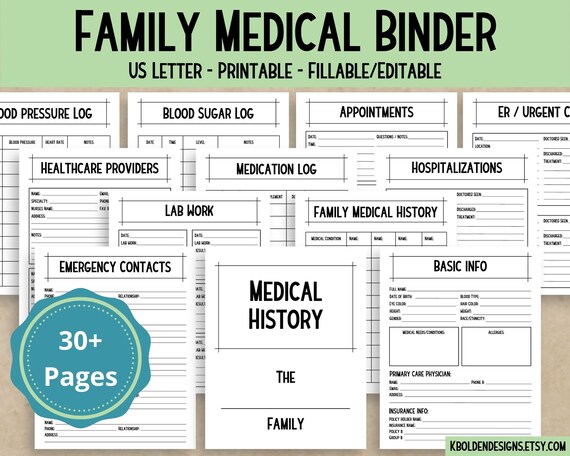 Family Medical Binder, Printable Medical History Notes, Healthcare