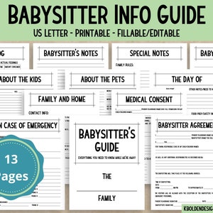 Babysitter Planner for Parents, Nanny Notes Kit, Babysitter Guide, Child Care Plan, Daily Log, In Case of Emergency, Babysitter Binder