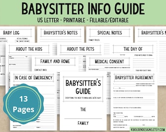 Printable Babysitter Planner for Parents | Babysitter Notes, Emergency Contact Info, Nanny Daily Schedule, Editable Childcare Organizer