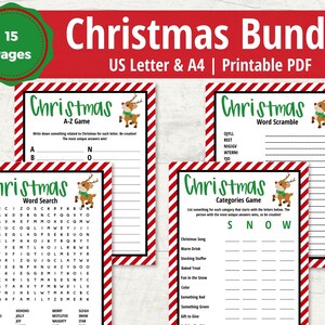 Christmas Printable Word Game Bundle for Kids and Adults, Holiday Puzzle Activities PDF, Family Party Games, Classroom Christmas Fun