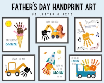 Father's Day Handprint Art, DIY Gift For Dad from Kids, Handprint Craft Toddler Gift for Dad, Fingerprint Art Preschool Crafts