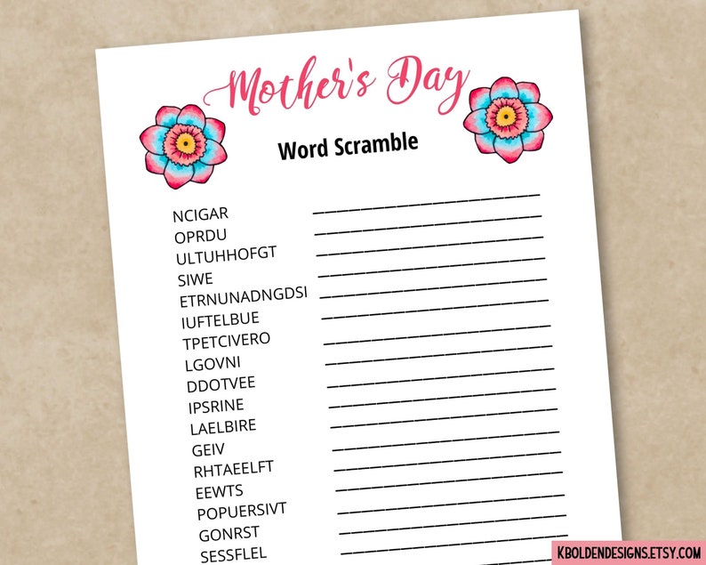 Mother's Day Printable Word Scramble, Digital Download, Classroom ...